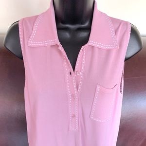 Vakko Pink Polo Style Knit Tank Top white silk stiches & chest pocket Eur 3 US M